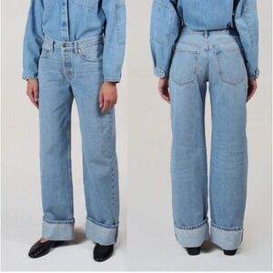 Etica Stanton Wide Leg Cuff Jeans Women 31 Button Fly Medium Wash Classic Casual